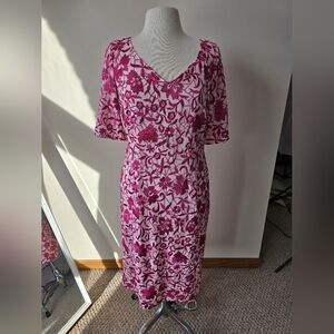 J S Collection Women's V-Neck Red Floral Dress Sz 10.